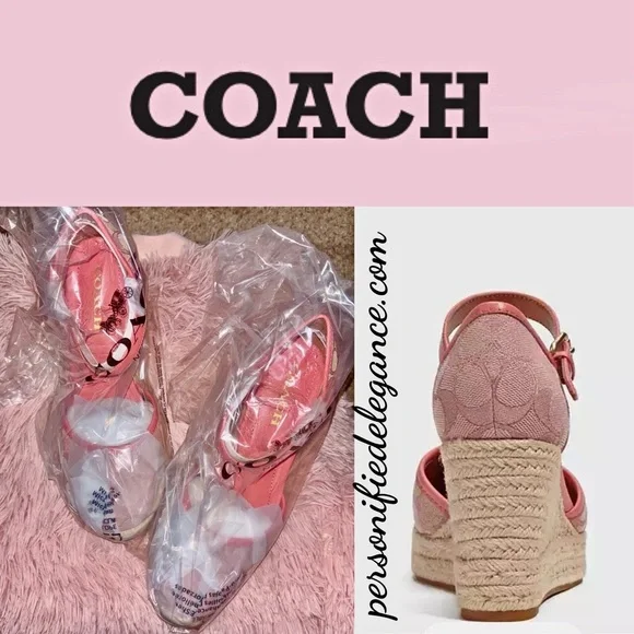 NEW Coach Raine Signature Jacquard Pink Espadrille Wedge Sandals Size 11M - Picture 16 of 16